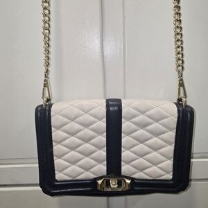 Rebecca Minkoff Elegant Quilted Black Dark Blue and Cream Shoulder Bag